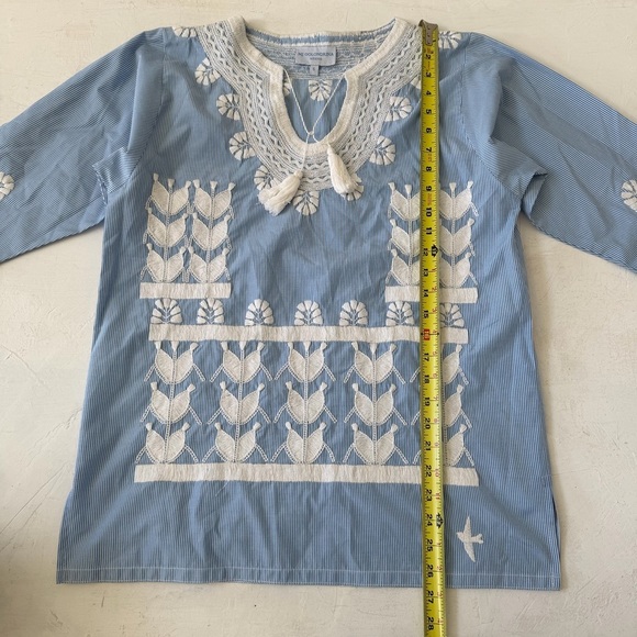 Mi Golondrina Tunic Embroidered Blouse Blue White With Tassels Size S - Picture 5 of 5